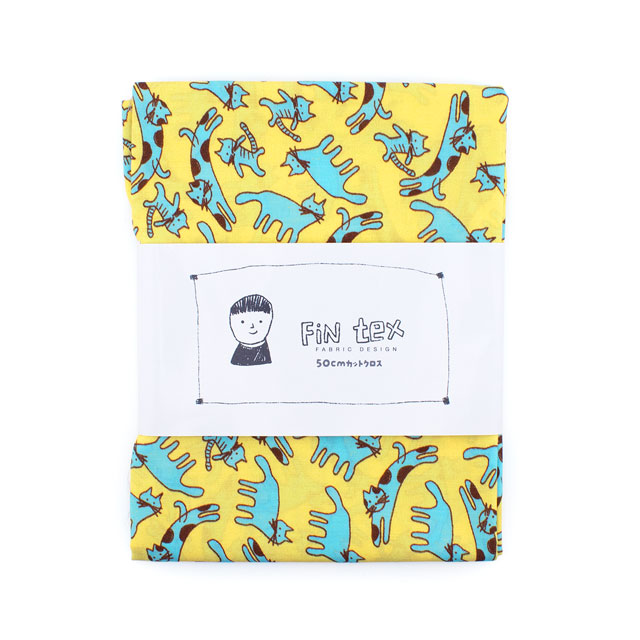 生地 FiN tex-フィンテックス- ゆるネコ 約140cm幅×50cmカット(OKF-029) 2YE.イエロー 09Ae06_